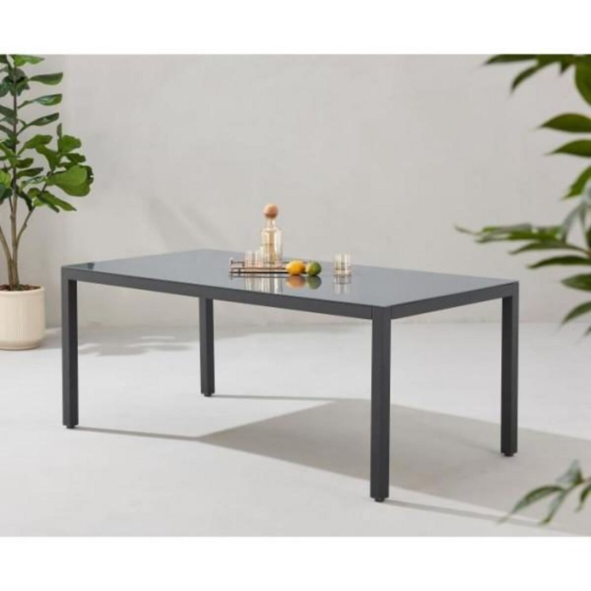 MARKET24 Ensemble repas de jardin : Table 180 cm + 8 chaises - Structure aluminium - Plateau verre trempé - Gris