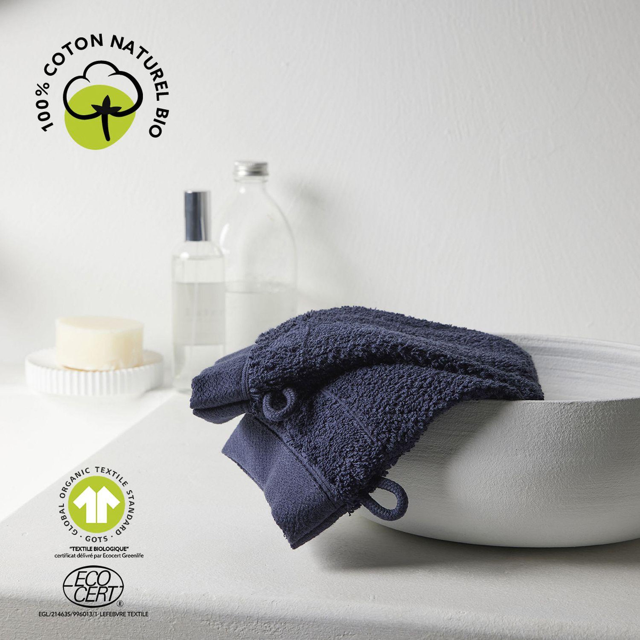 Voir la diapositive 2 : Today Lot de 2 gants de toilette - 100% coton bio