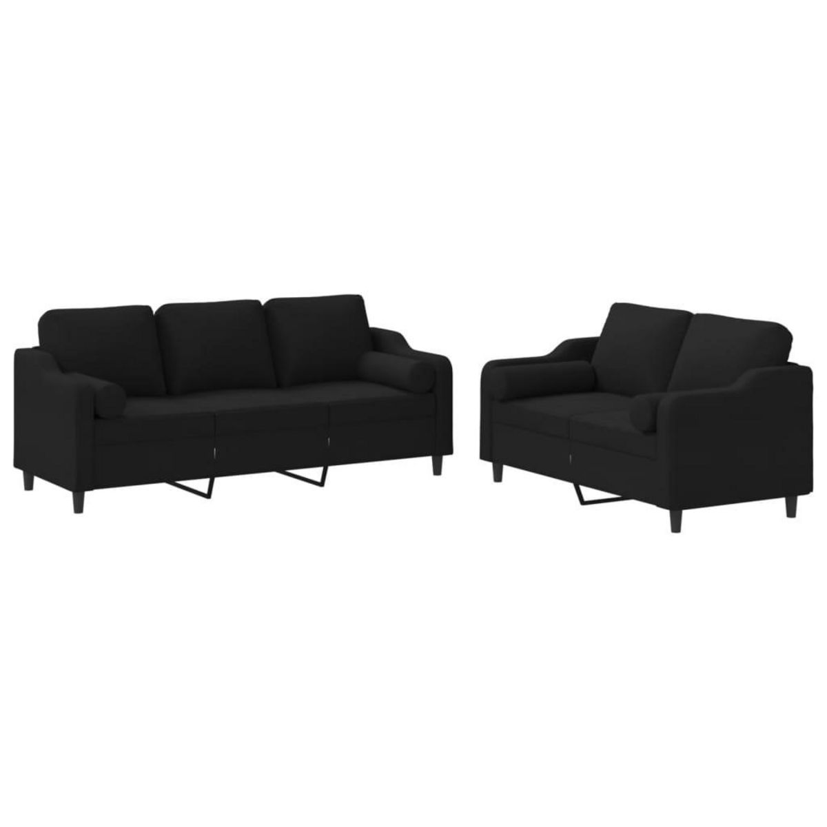 VIDAXL Ensemble de canapes 2 pcs avec coussins noir tissu