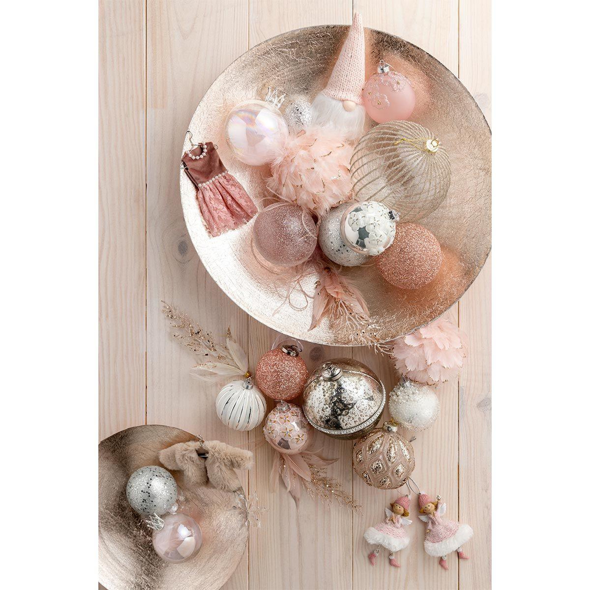 Voir la diapositive 2 : J-LINE Lot de 6 boules de noël  fleurs  8cm argent