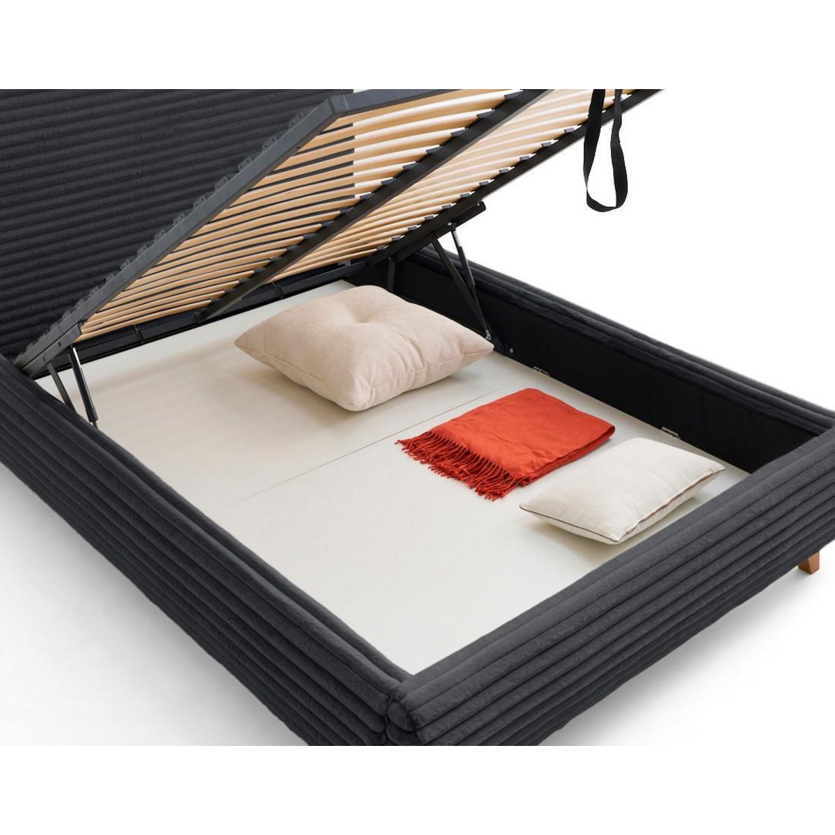 BEST MOBILIER Cristal - lit coffre avec bout de lit - 160x200 - sommier inclus - fausse fourrure côtelée