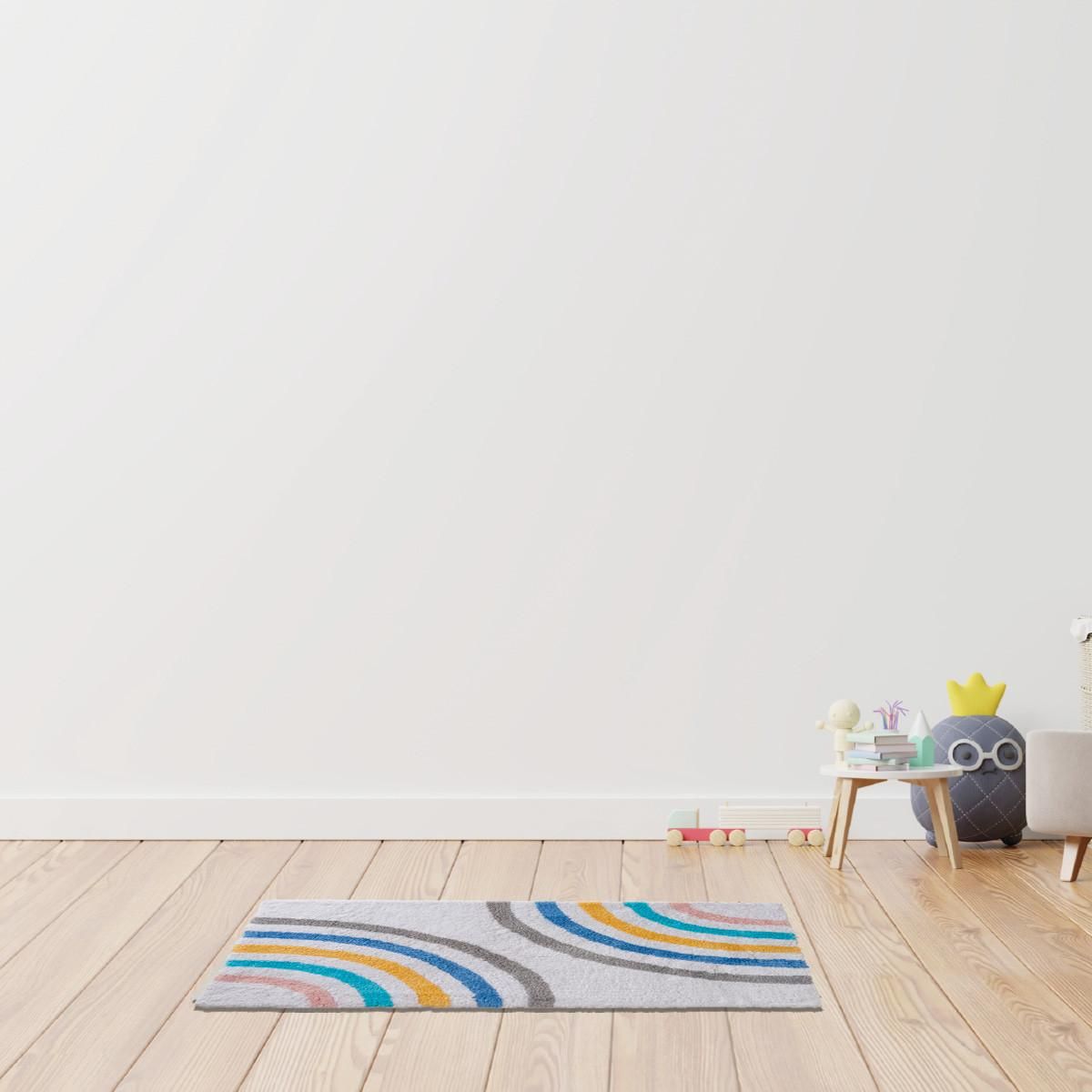 GUY LEVASSEUR Tapis enfant déco arc-en-ciel en coton 50x80cm