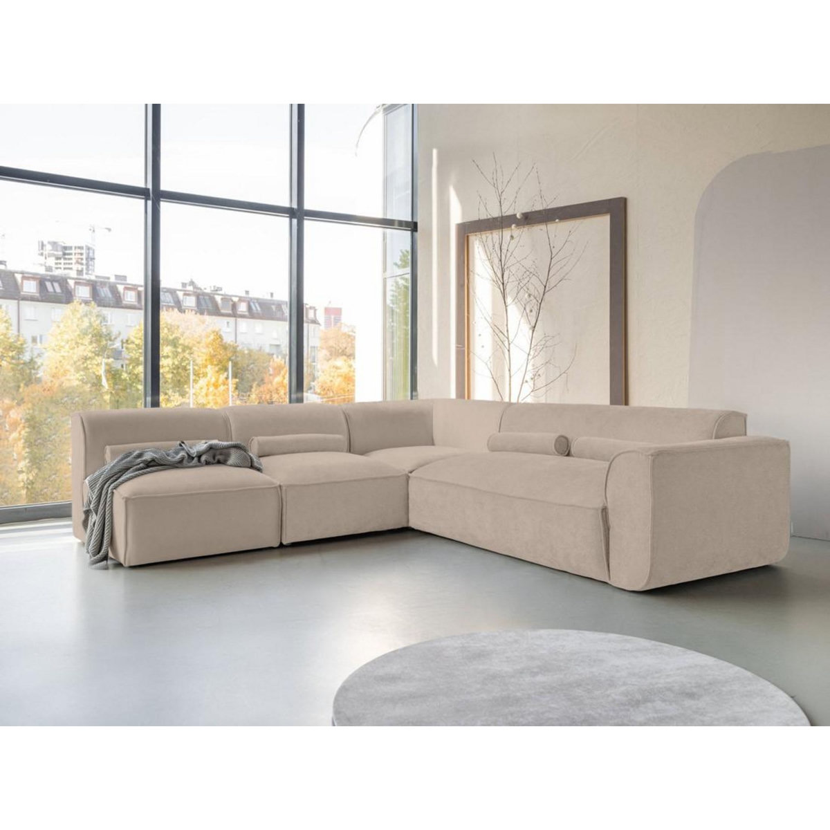 BEST MOBILIER Felix - canapé modulable d'angle gauche 5 places en tissu texturé