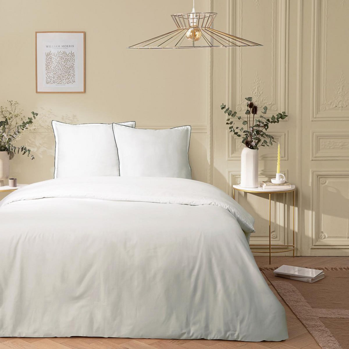 FUTURE HOME Parure de lit 2 personnes en satin de coton unie