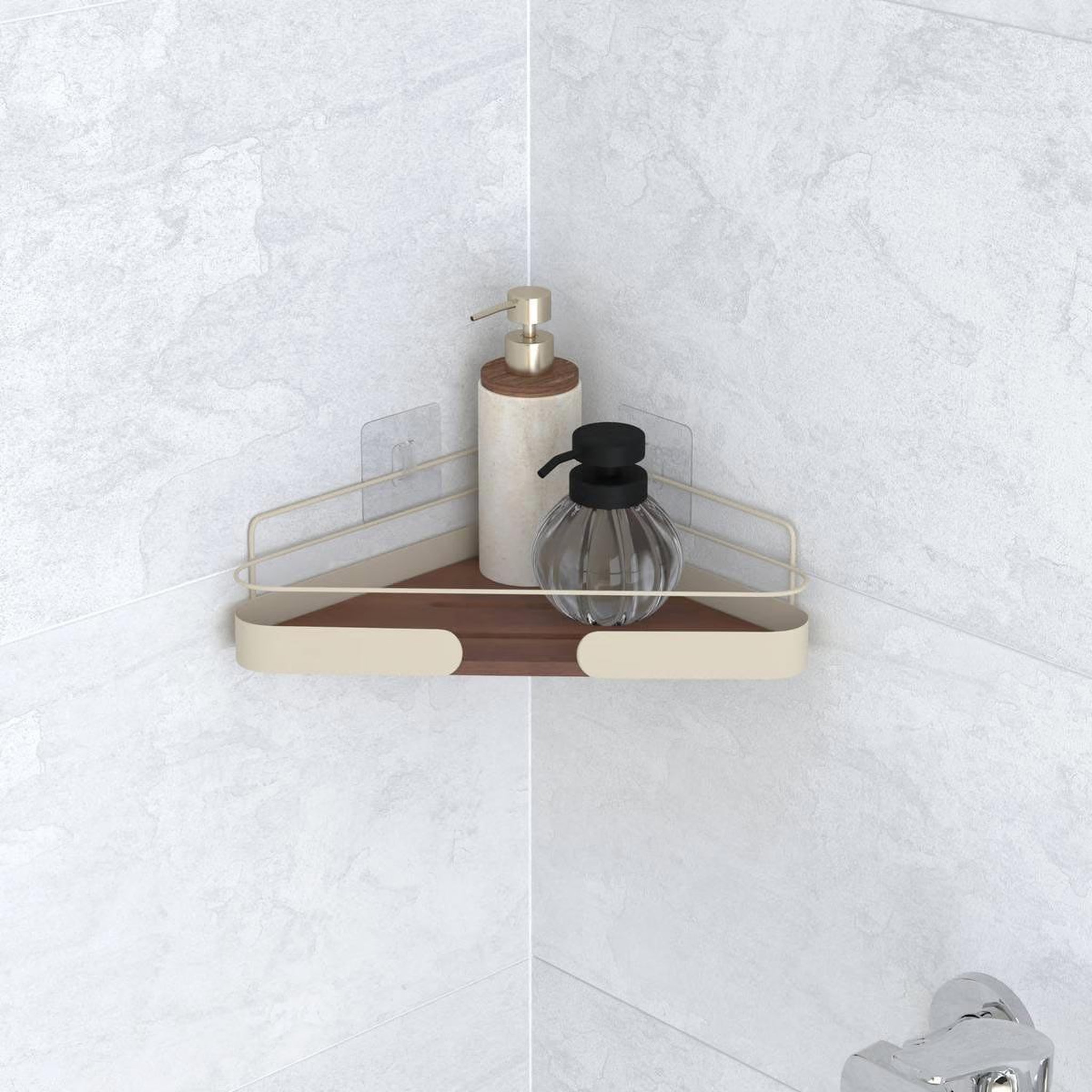 Voir la diapositive 3 : FIVE Étagère d'angle de douche  argiléo  28cm beige