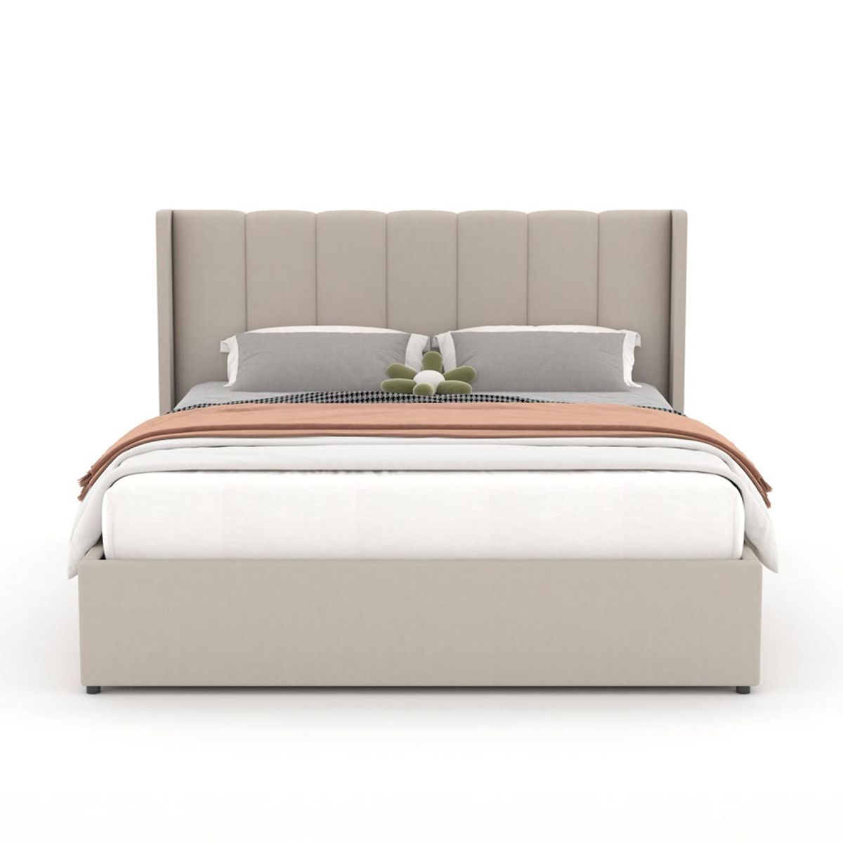 CONCEPT USINE Lit design avec coffre de rangement 140x190cm en velours beige ARLINGTON