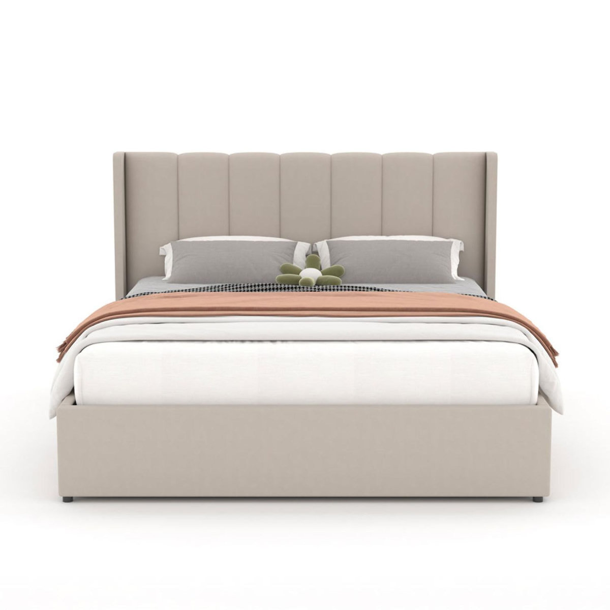 CONCEPT USINE Lit design avec coffre de rangement 140x190cm en velours beige ARLINGTON