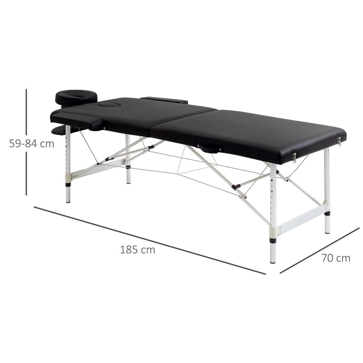 HOMCOM Table de massage pliable 3 zones hauteur réglable dim. 185L x 70l x 59-84H cm sac transport alu. synthétique PVC noir