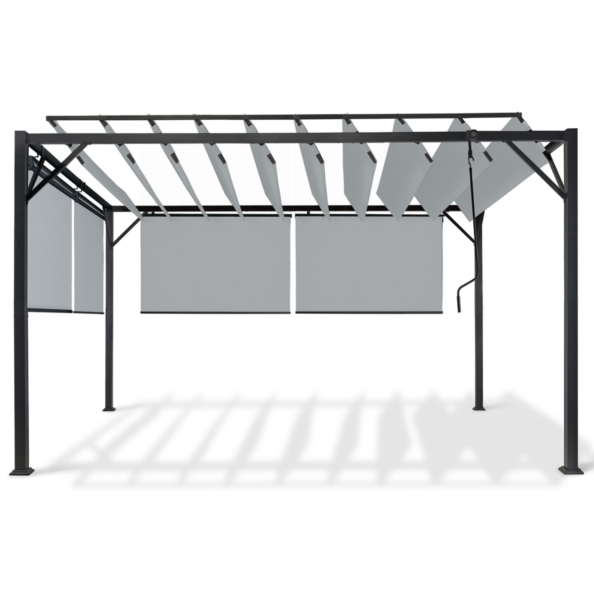 ID MARKET Pergola édition luxe lames orientables 3x4 M et 4 stores gris clair