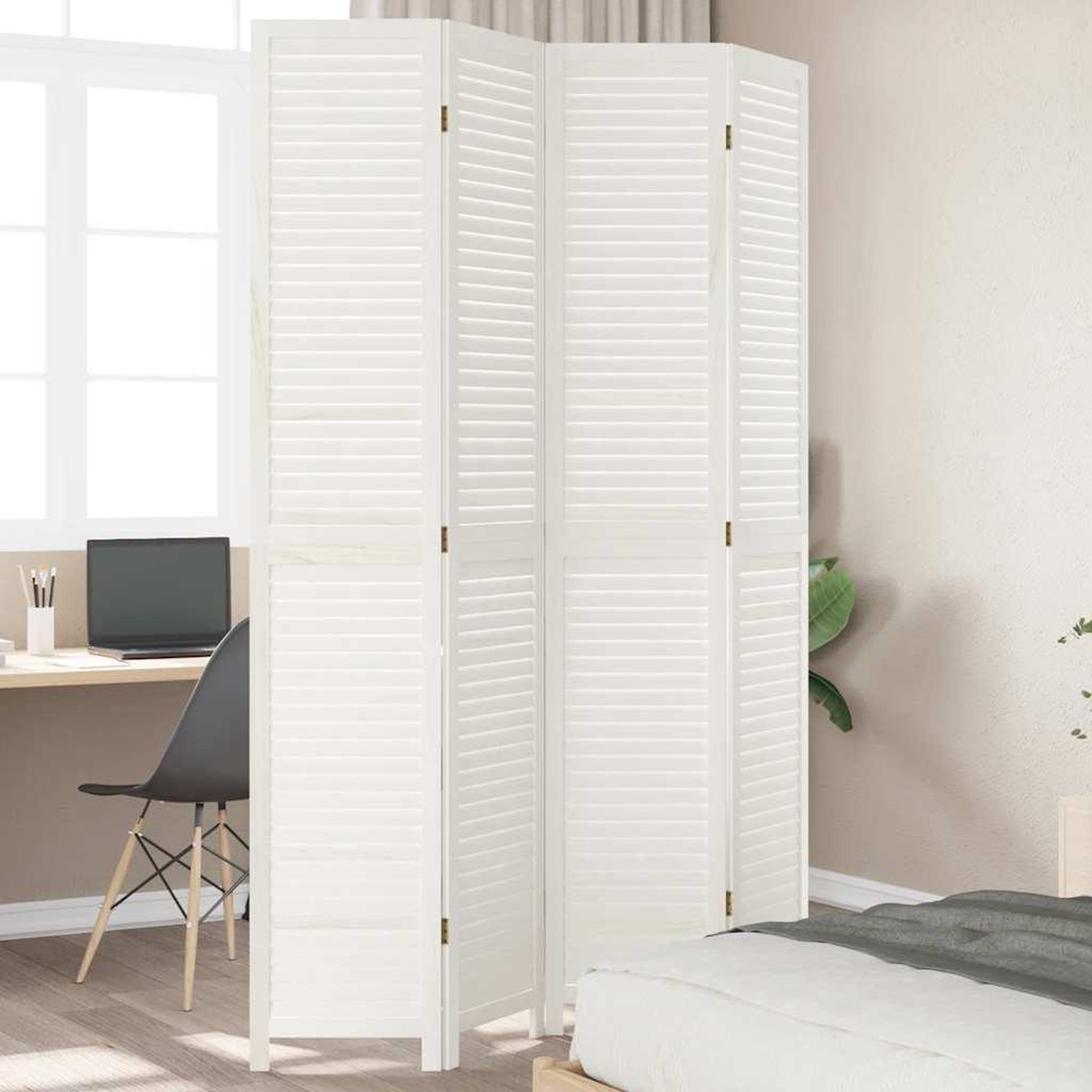 VIDAXL Cloison de separation 4 panneaux blanc bois de paulownia massif