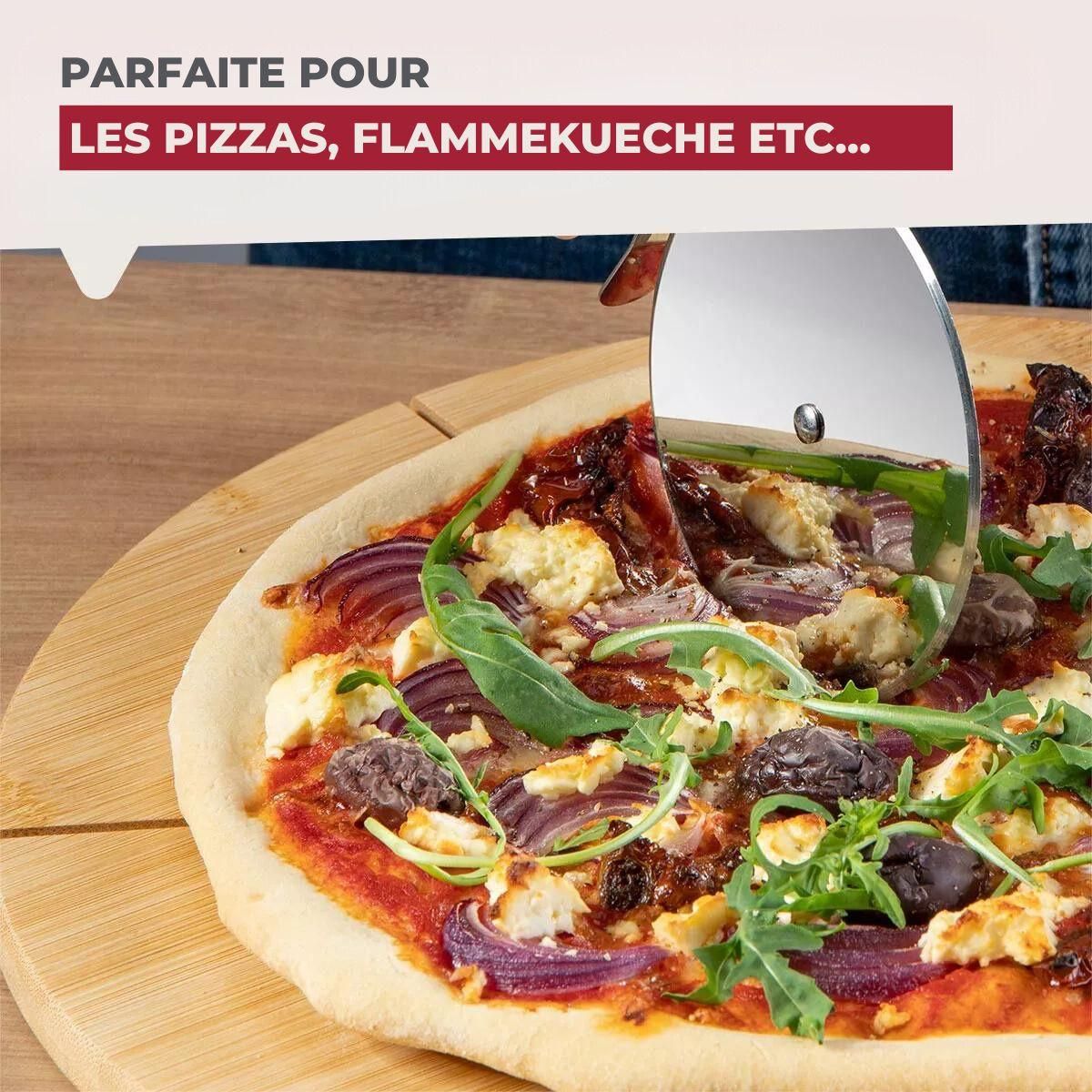 Fackelmann Ensemble de 4 Planches à pizza avec rainures de coupe, Ø 32 cm