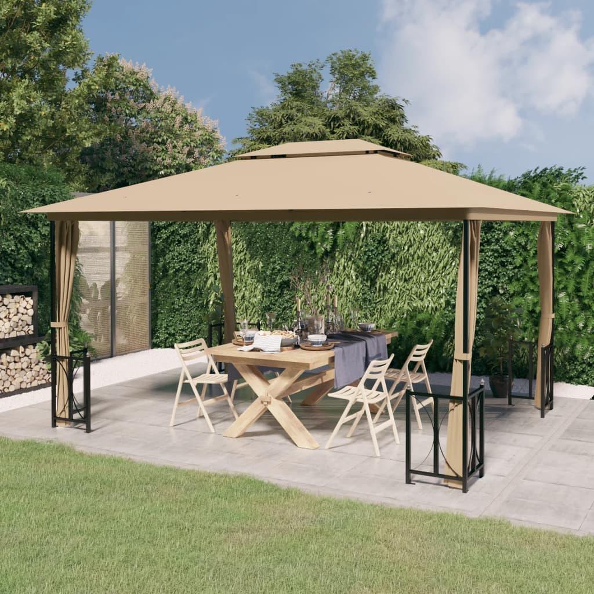 Voir la diapositive 1 : VIDAXL Tonnelle avec parois et toit double 3x4 m Taupe