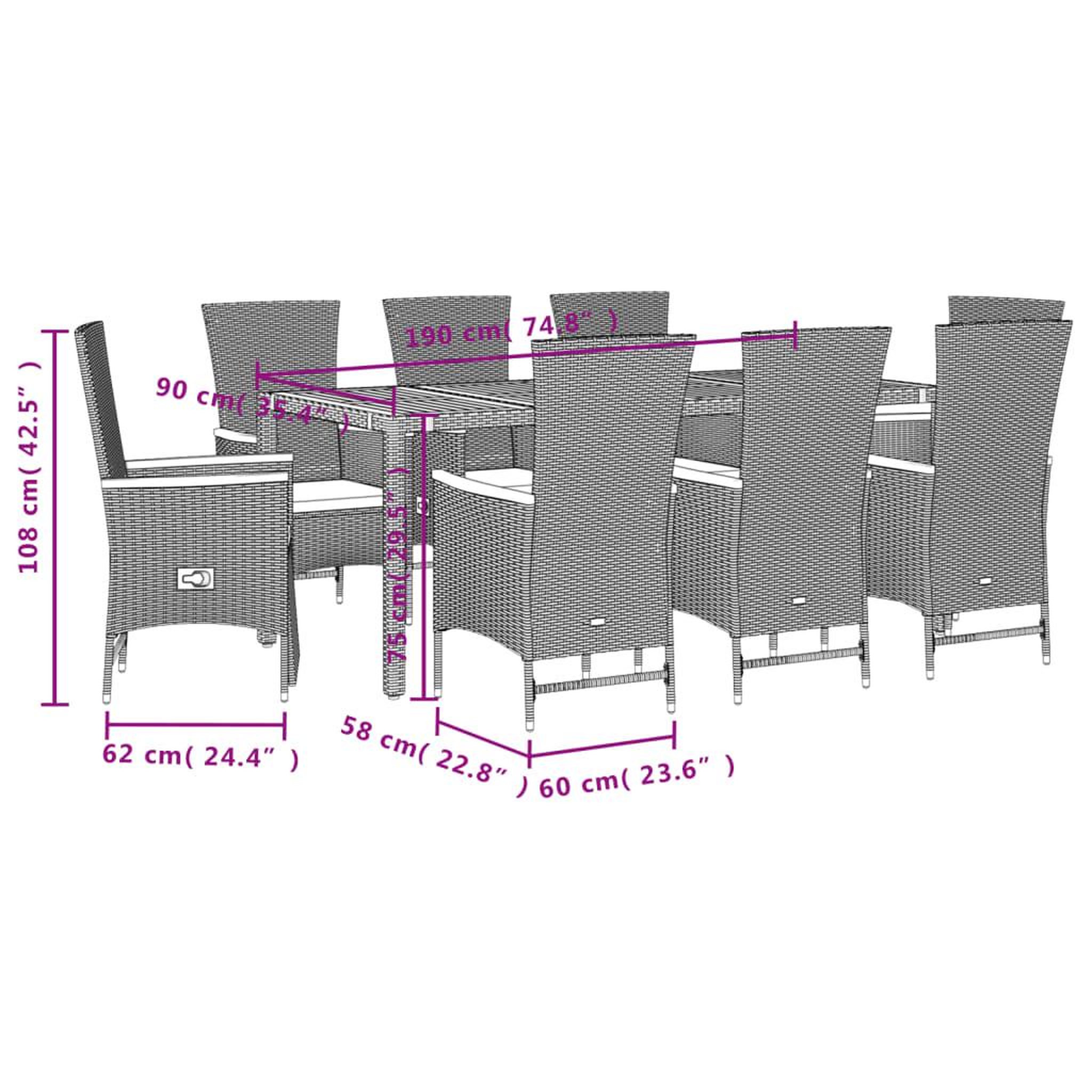 Voir la diapositive 5 : VIDAXL Ensemble a manger de jardin 9pcs coussins noir resine tressee