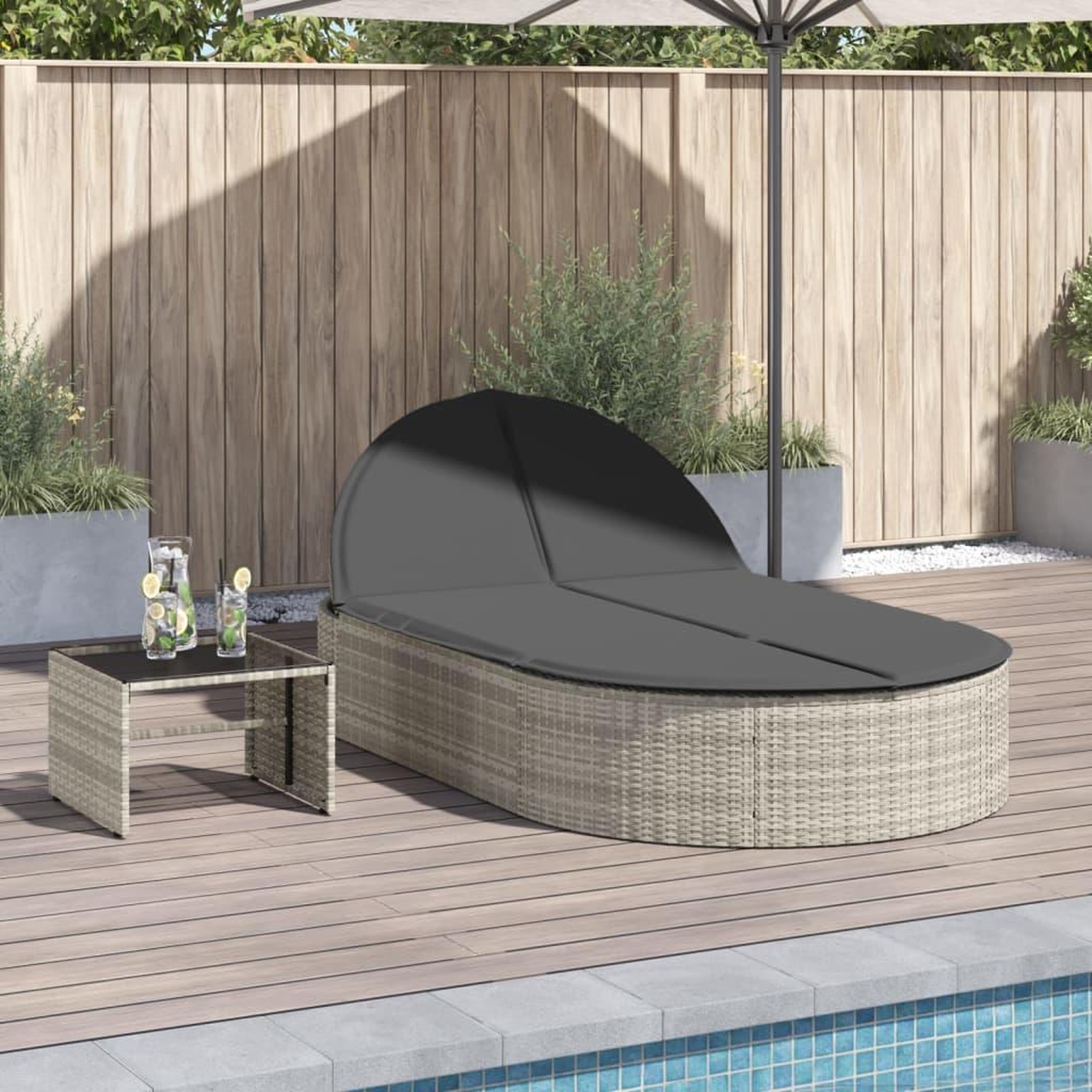 VIDAXL Chaise longue double avec coussins gris clair resine tressee