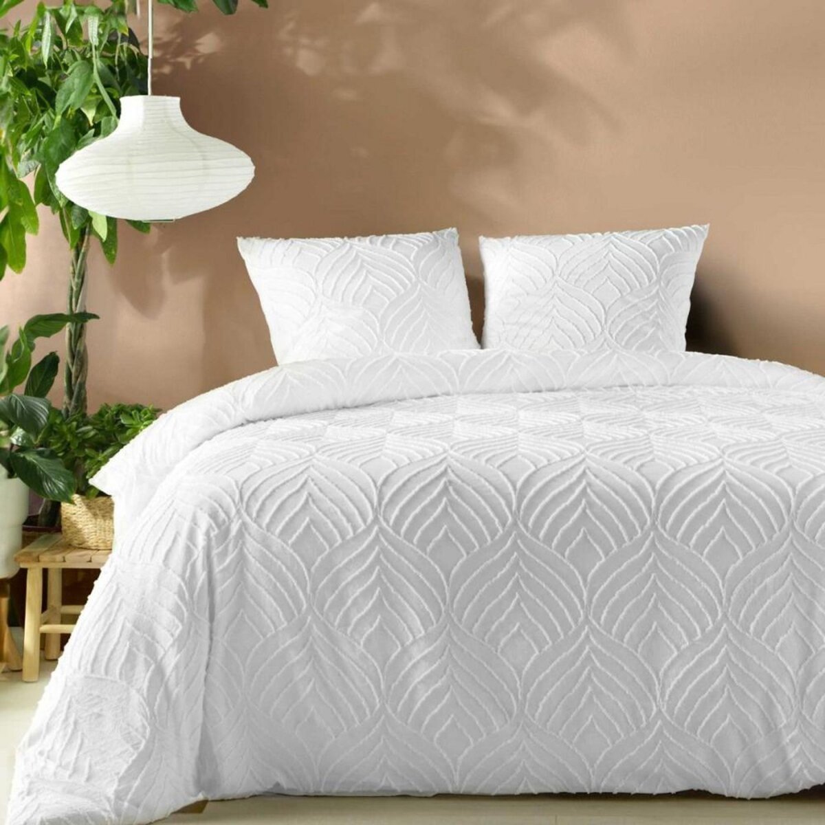 Douceur d'Intérieur Housse de couette 240x220 + 2 taies tuftée blanche