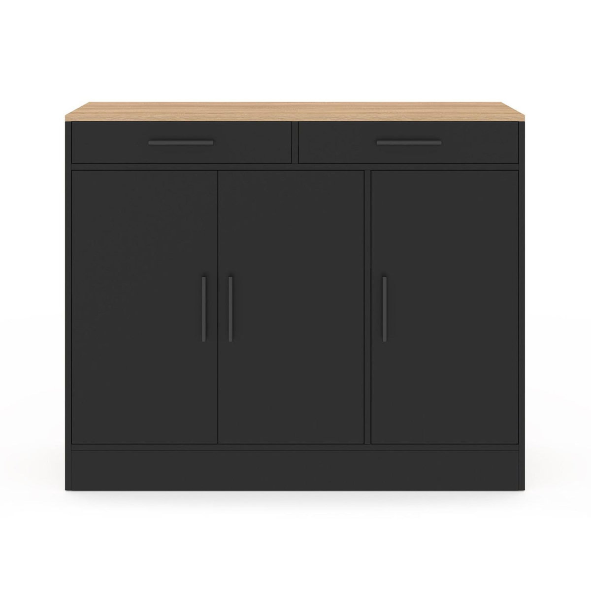 ID MARKET Buffet bas de cuisine 110 cm ALTO avec rangements façon hêtre et noir