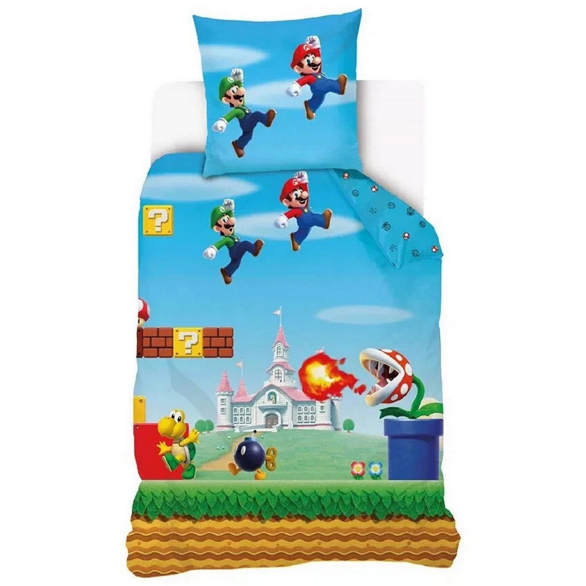 NINTENDO Parure de lit enfant 140x200 cm coton super mario bros