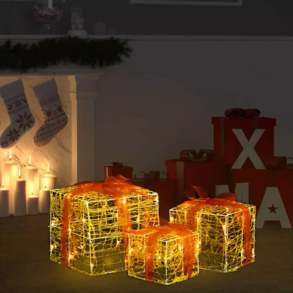 VIDAXL Boîtes-cadeaux de Noël decoratives 3 pcs Acrylique Blanc chaud