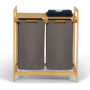 Voir la diapositive 4 : ID MARKET Panier à linge 2 bacs bambou BEA tissu gris foncé