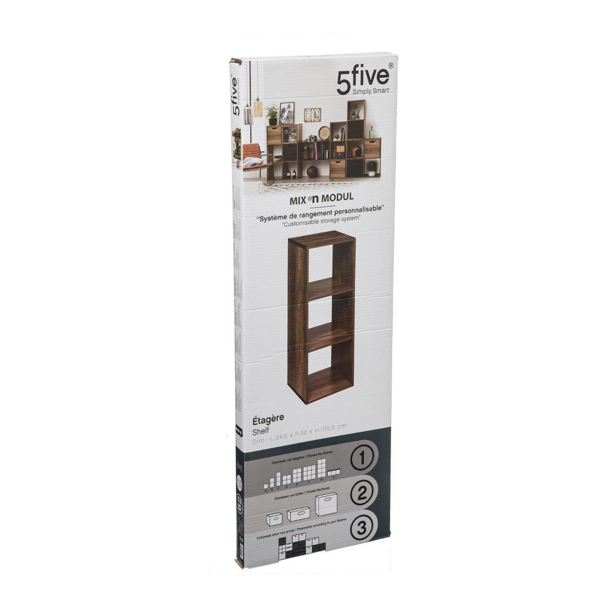 Voir la diapositive 4 : FIVE Étagère 3 cases  mix n'modul  100cm marron