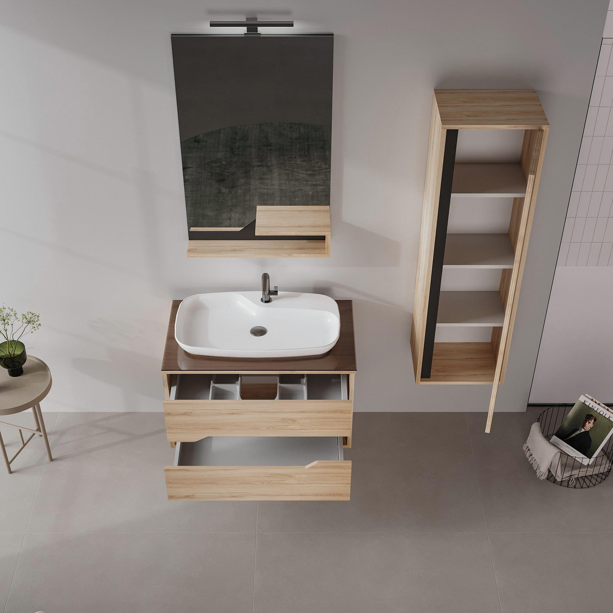 Voir la diapositive 3 : Habitat et Jardin Miroir Décoratif en Bois  Galia 60  - 60 x 14 x 100 cm - Oak
