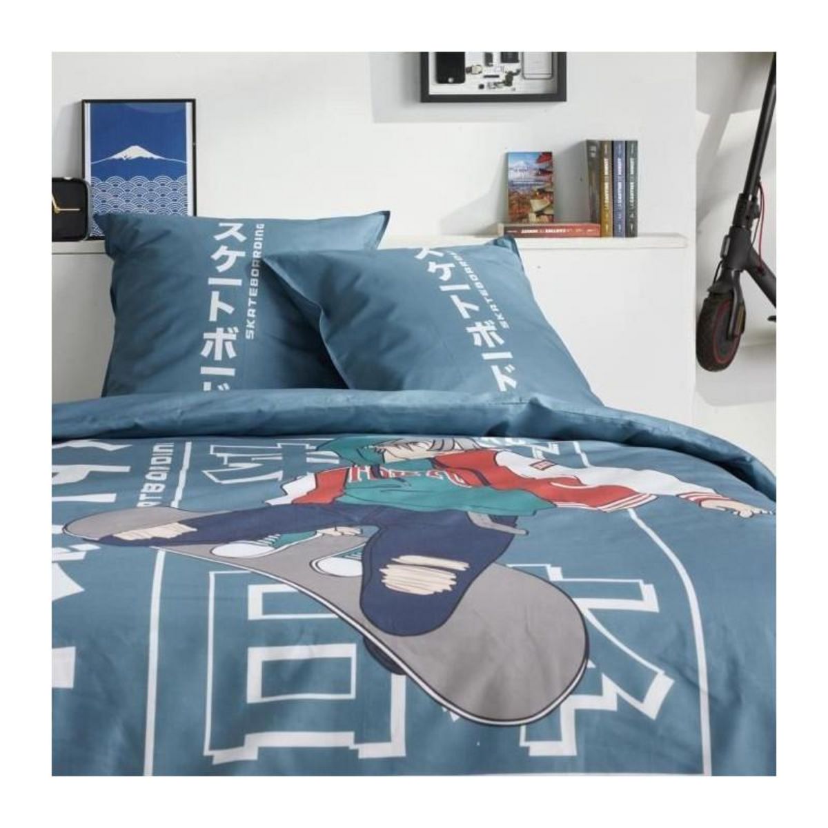 Today Parure de lit - TODAY - JAVA - 2 personnes - 240x220 cm - Coton - Imprimé Japan - Bleu
