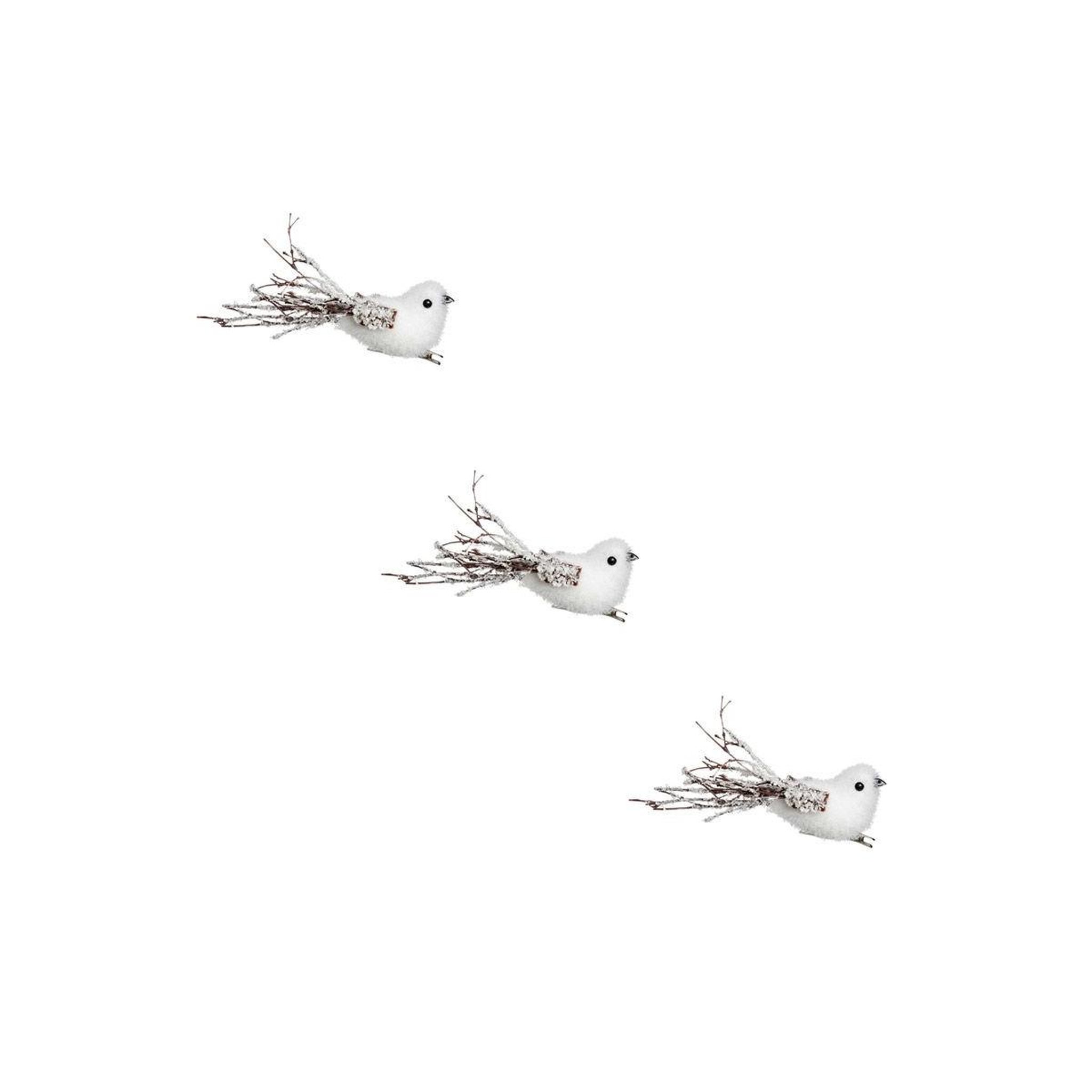 FEERIC LIGHT & CHRISTMAS Sujet de noël 3 oiseaux  glacé  15cm blanc