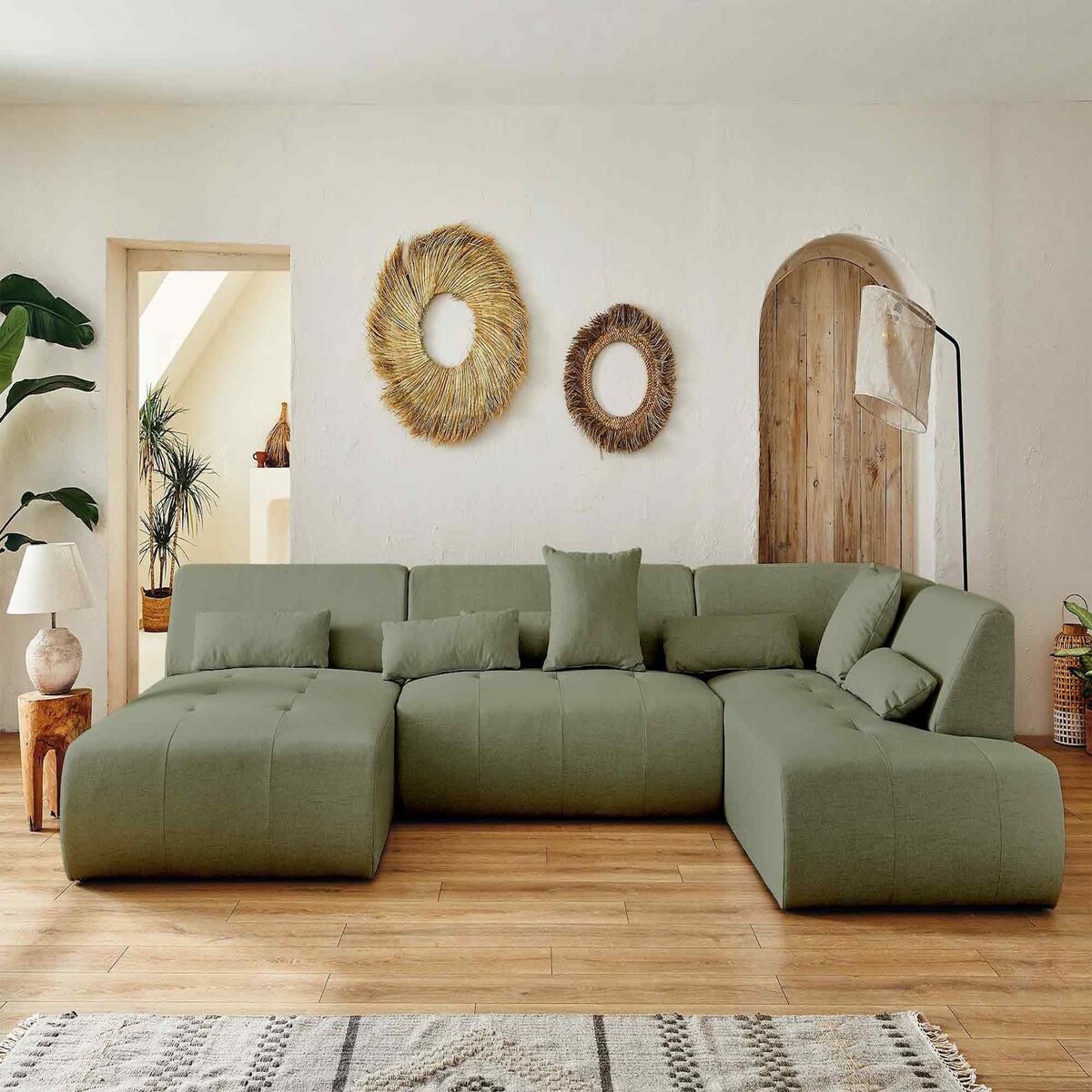 LISA DESIGN Onyx - canapé panoramique d'angle droit 7 places - en tissu