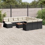 VIDAXL Salon de jardin avec coussins 13 pcs noir resine tressee