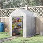 Voir la diapositive 2 : OUTSUNNY Serre de jardin 2 tablettes dim. 1,43L x 1,43l x 1,95H m porte déroulante acier PE haute densité 140 g/m² transparent blanc