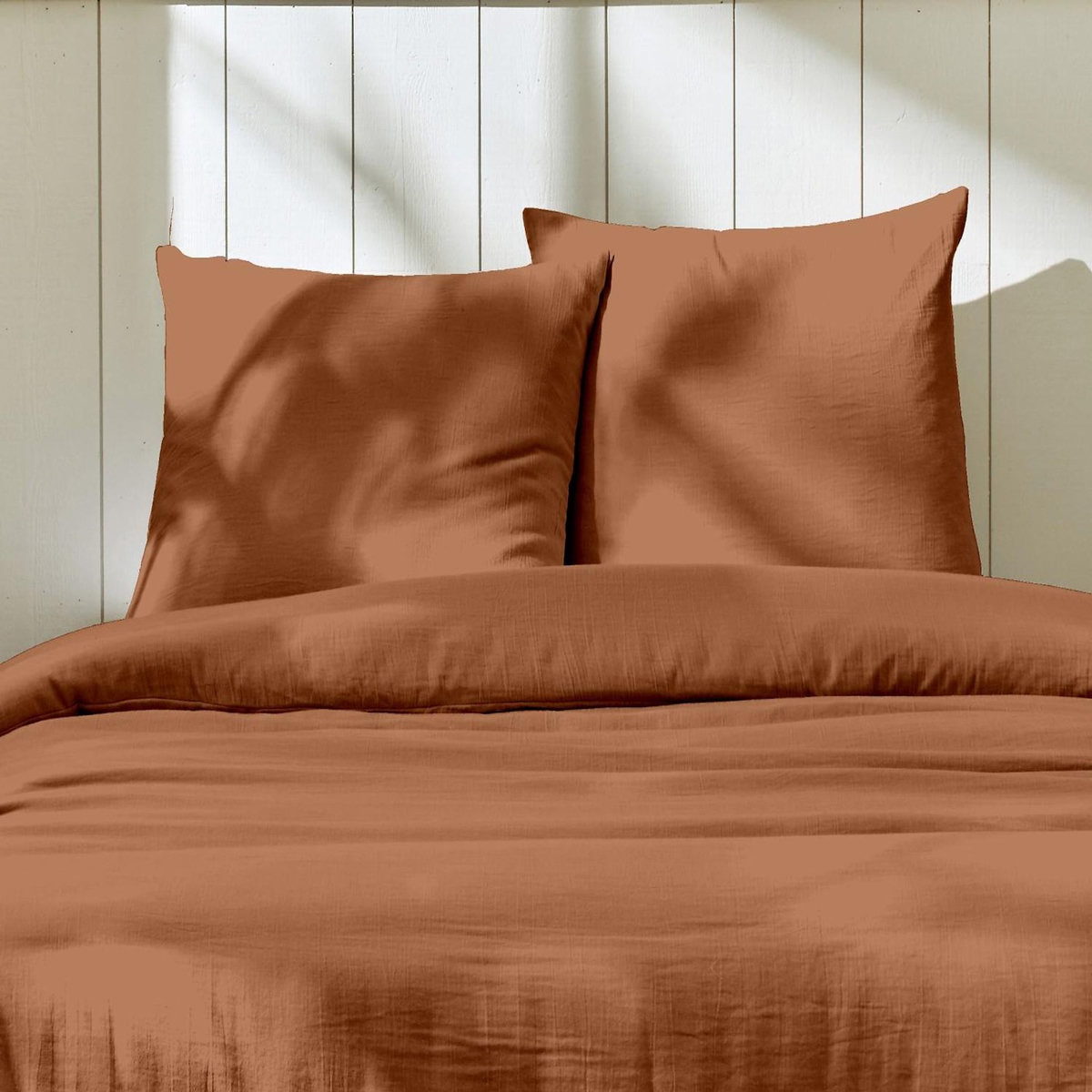 Home collection Parure housse de couette en gaze de coton - rose