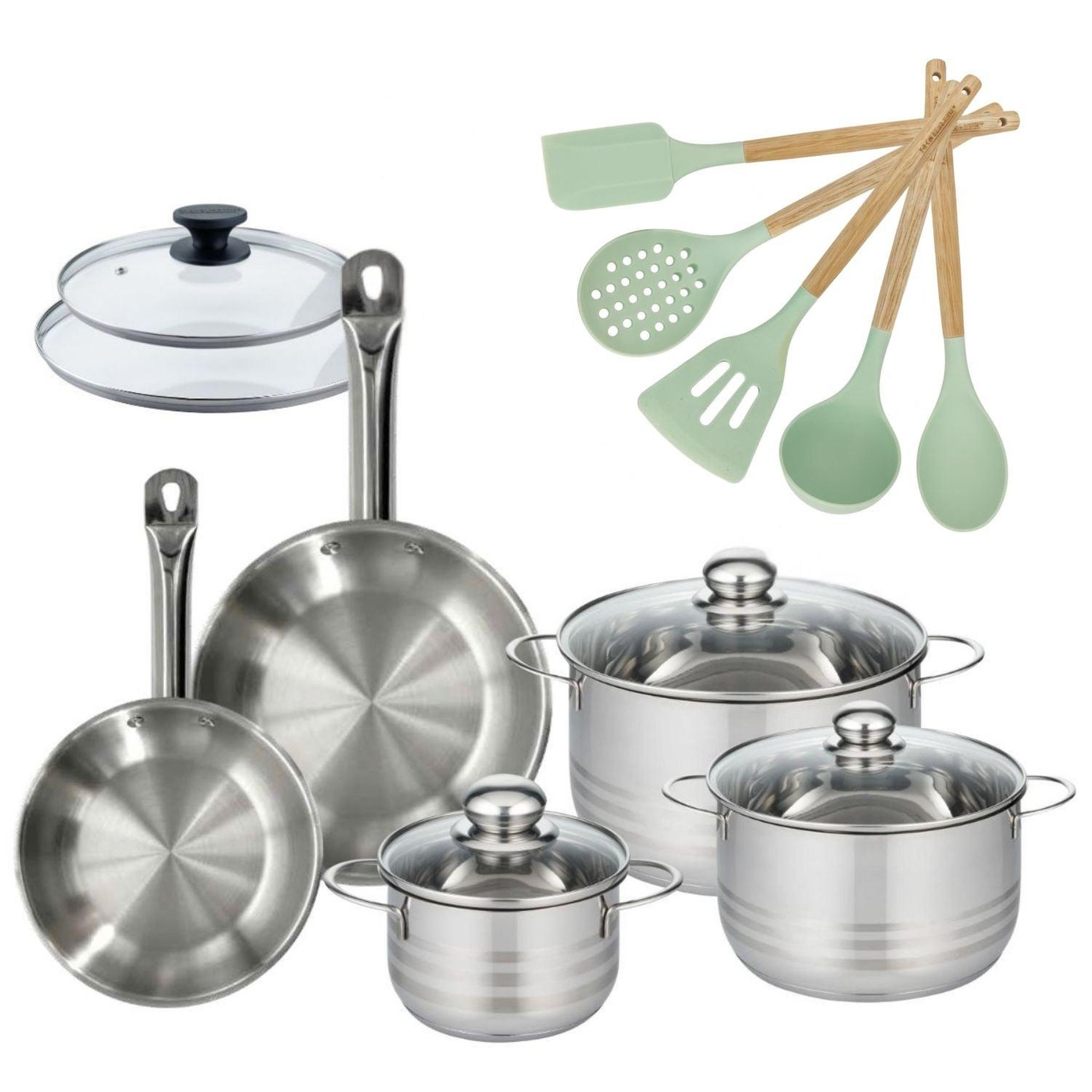 Fackelmann Batterie de cuisine avec 3 faitouts et 2 poêles 7 ustensiles avec couvercles fackelmann etherna brillant fenix océan avec couvercles