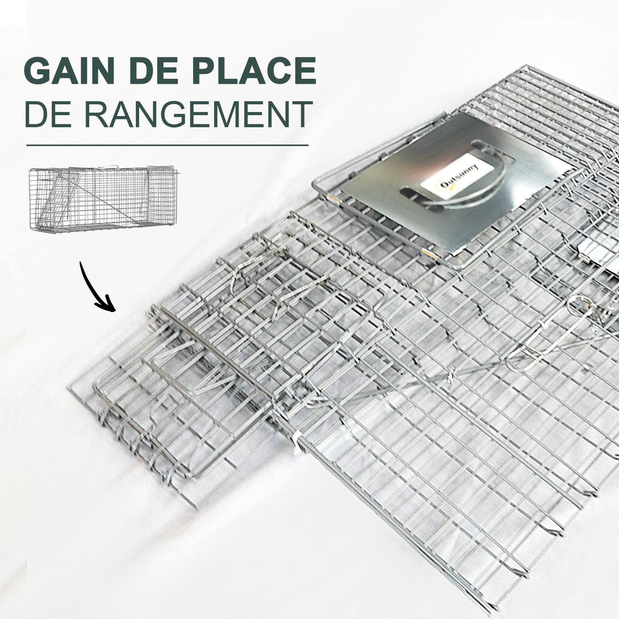 Voir la diapositive 6 : OUTSUNNY Piège de capture pliable pour petits animaux type lapin rat - 2 portes, poignée - dim. 81L x 26l x 34H cm - acier
