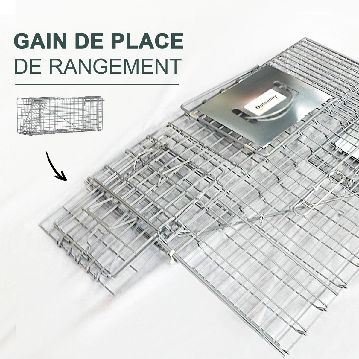 OUTSUNNY Piège de capture pliable pour petits animaux type lapin rat - 2 portes, poignée - dim. 81L x 26l x 34H cm - acier
