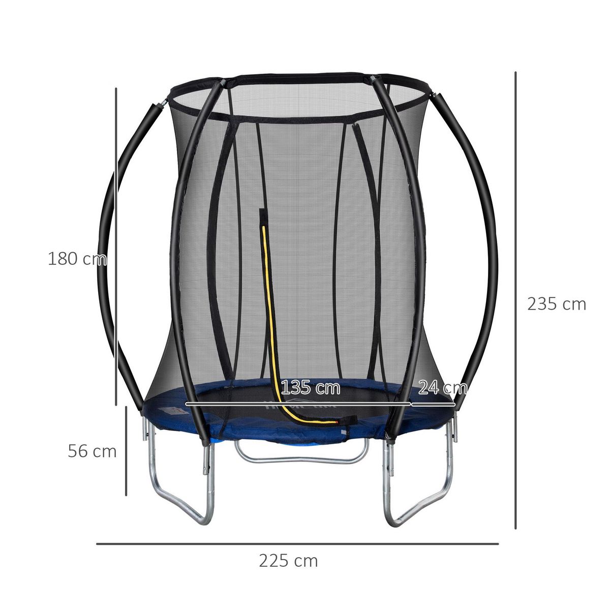HOMCOM Trampoline enfant Ø 2,25 × 2,35H m filet de sécurité porte zipée couvre-ressorts 6 poteaux rembourrés incurvés bleu