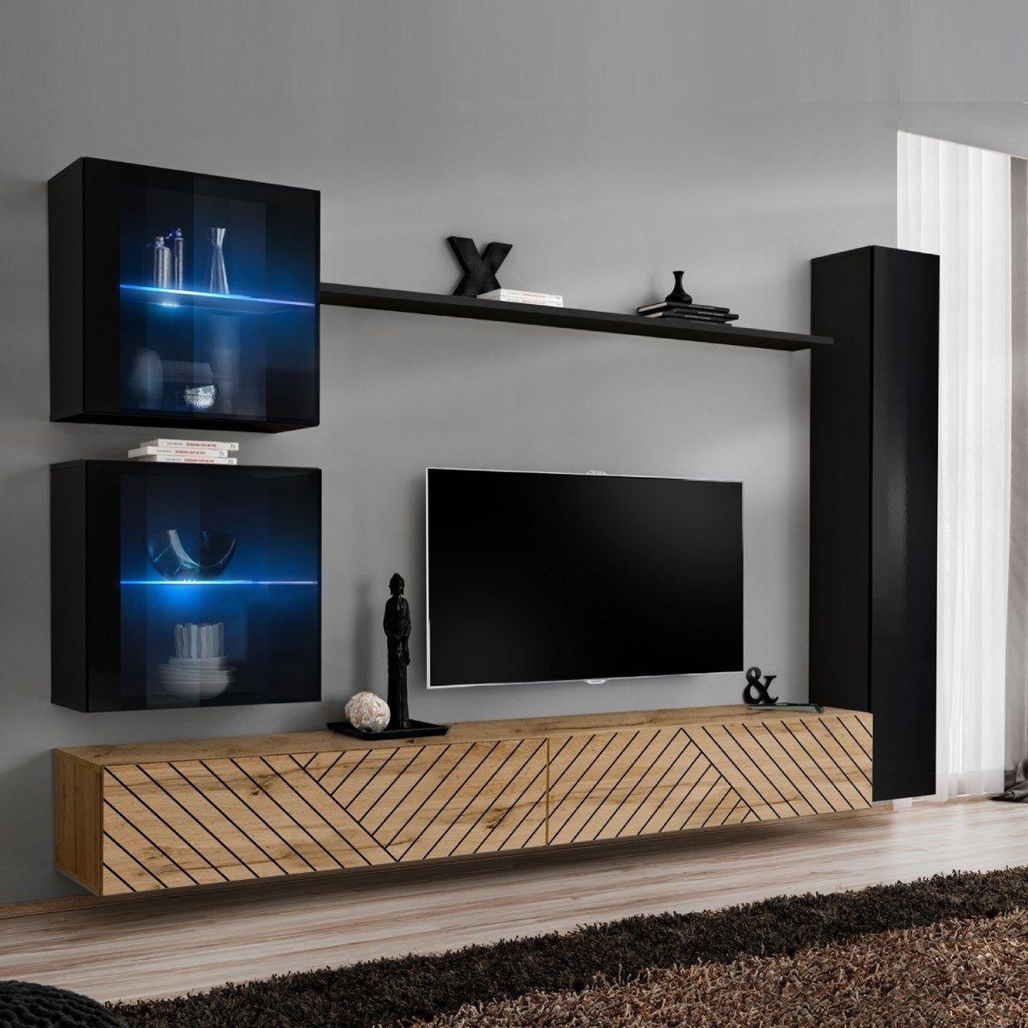 Paris Prix Ensemble meuble tv  switch lamel xviii  280cm naturel & noir