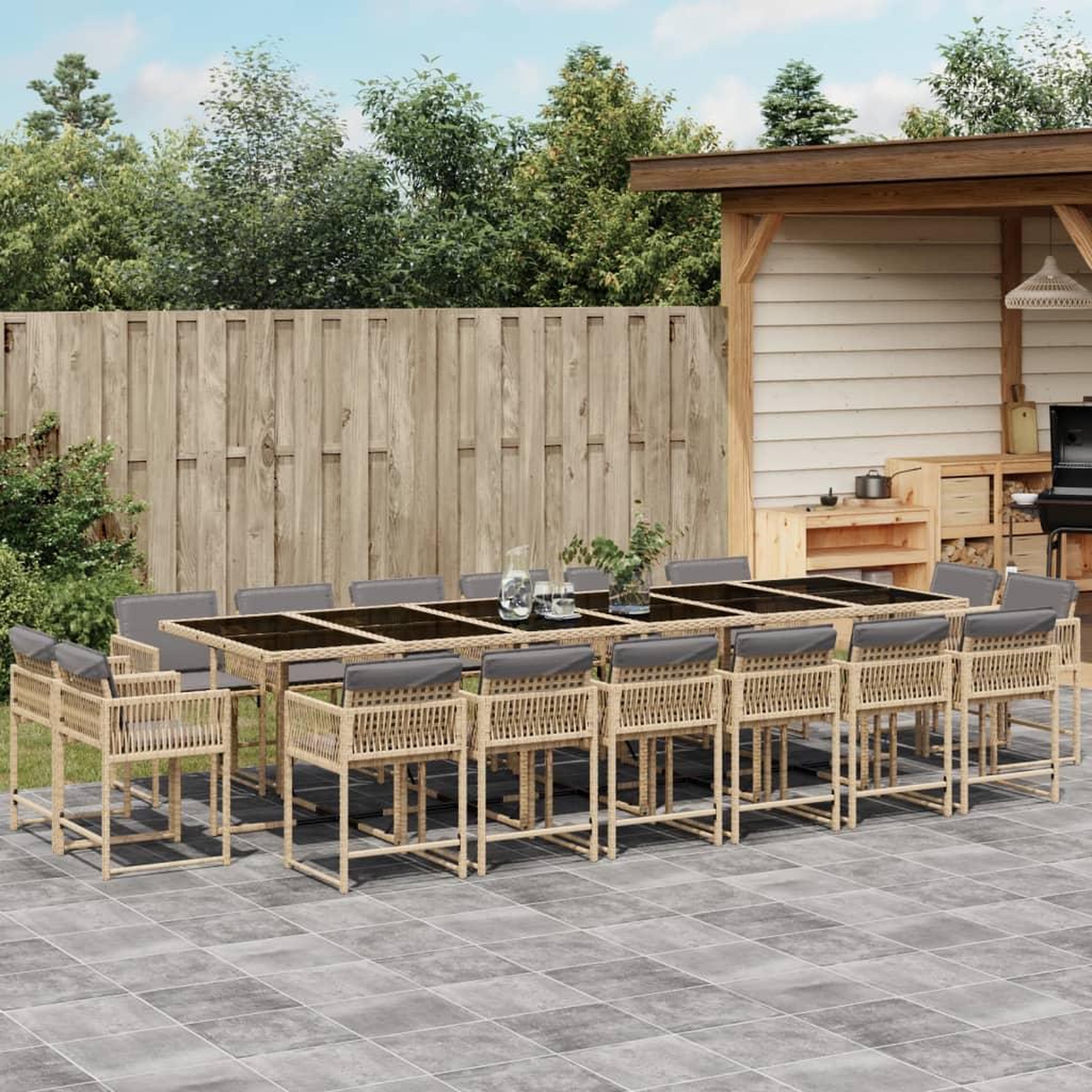 VIDAXL Ensemble a manger de jardin et coussins 17 pcs melange beige