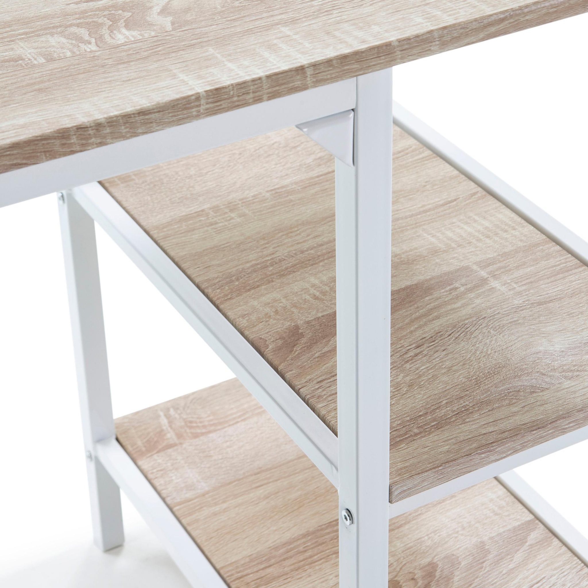 Voir la diapositive 4 : VS VENTA-STOCK Bureau Colón Blanc,Table pour PC, 2 Rayons, Style Industriel, 110 cm Longueur