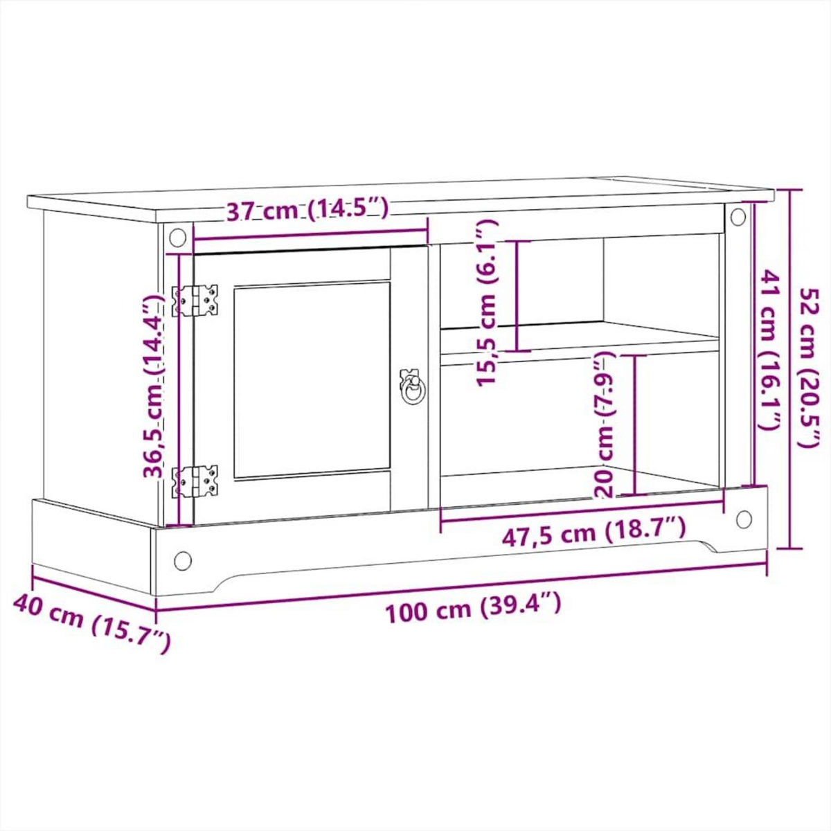 VIDAXL Meuble TV  100x40x52 cm bois de pin massif