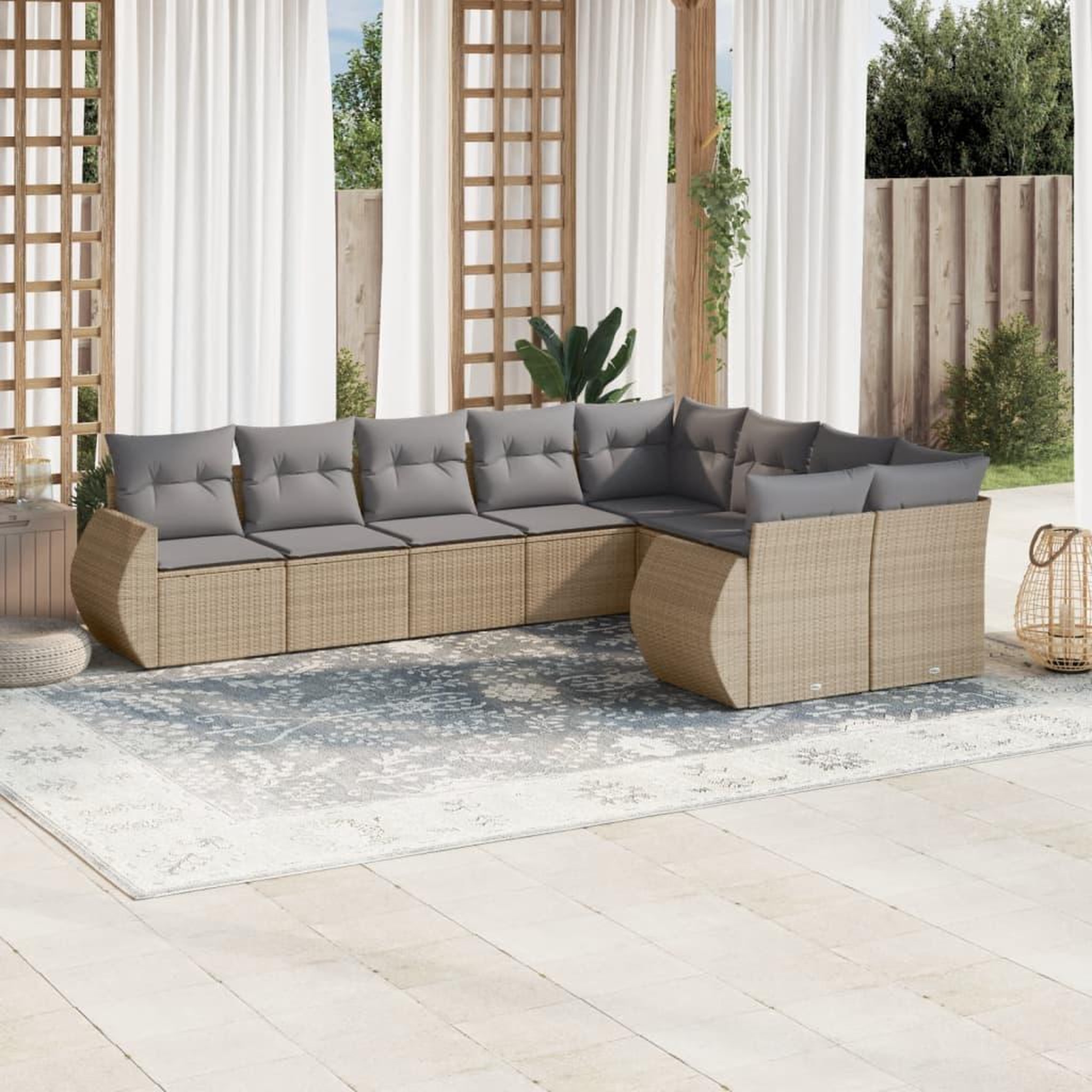 VIDAXL Salon de jardin avec coussins 9 pcs beige resine tressee