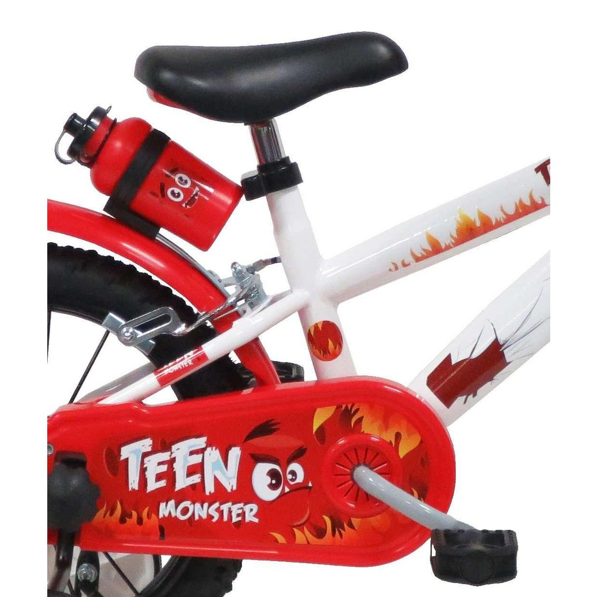 Vélo enfant - Modème 14'' Teen Monster pour enfant de 95/110 cm avec stabilisateurs - Plaque décorative avant - Porte bidon - 2 freins