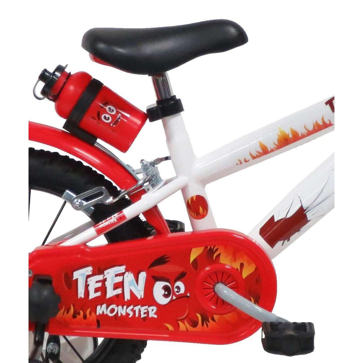 Vélo enfant - Modème 14'' Teen Monster pour enfant de 95/110 cm avec stabilisateurs - Plaque décorative avant - Porte bidon - 2 freins