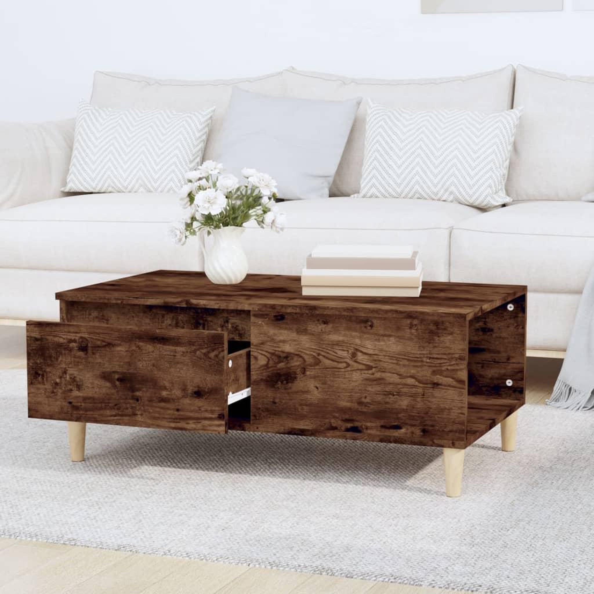 Voir la diapositive 3 : VIDAXL Table basse Chene fume 90x50x36,5 cm Bois d'ingenierie