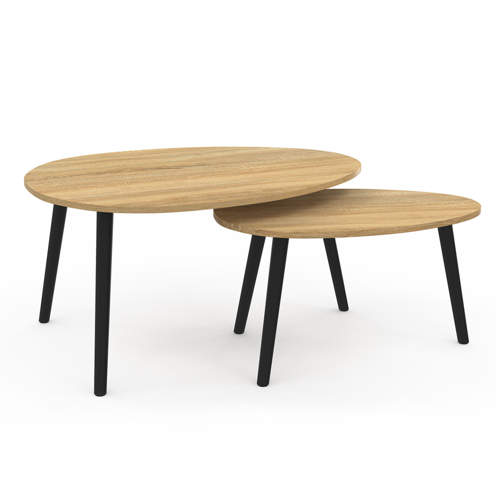Voir la diapositive 3 : ID MARKET Lot de 2 tables basses gigognes gaia bois et pieds noirs scandinave