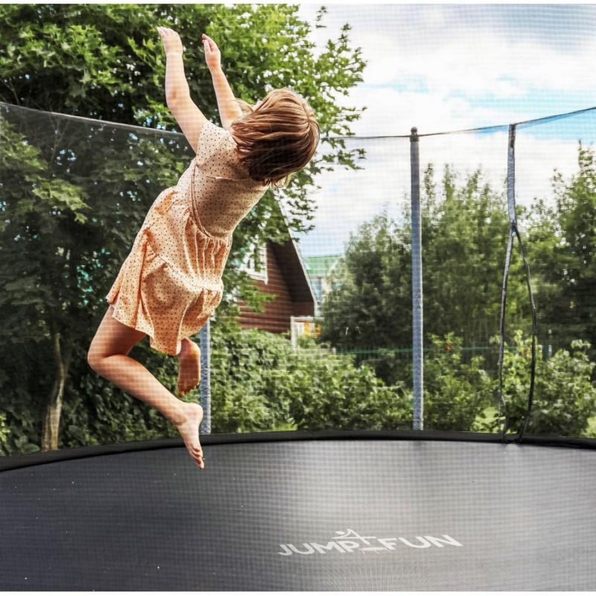 JUMP4FUN Trampoline de jardin ø 305 cm- 10FT- Filet intérieur, Matelas de protection et Echelle