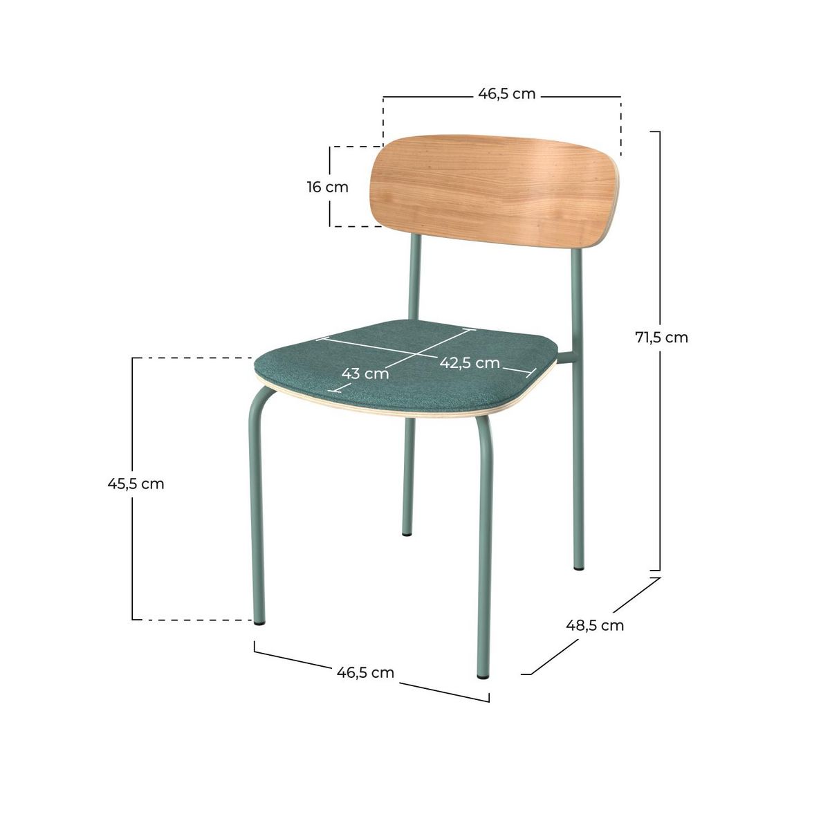 Rendez vous déco Lot de 2 chaises en bois clair et tissu bleu canard - Alba