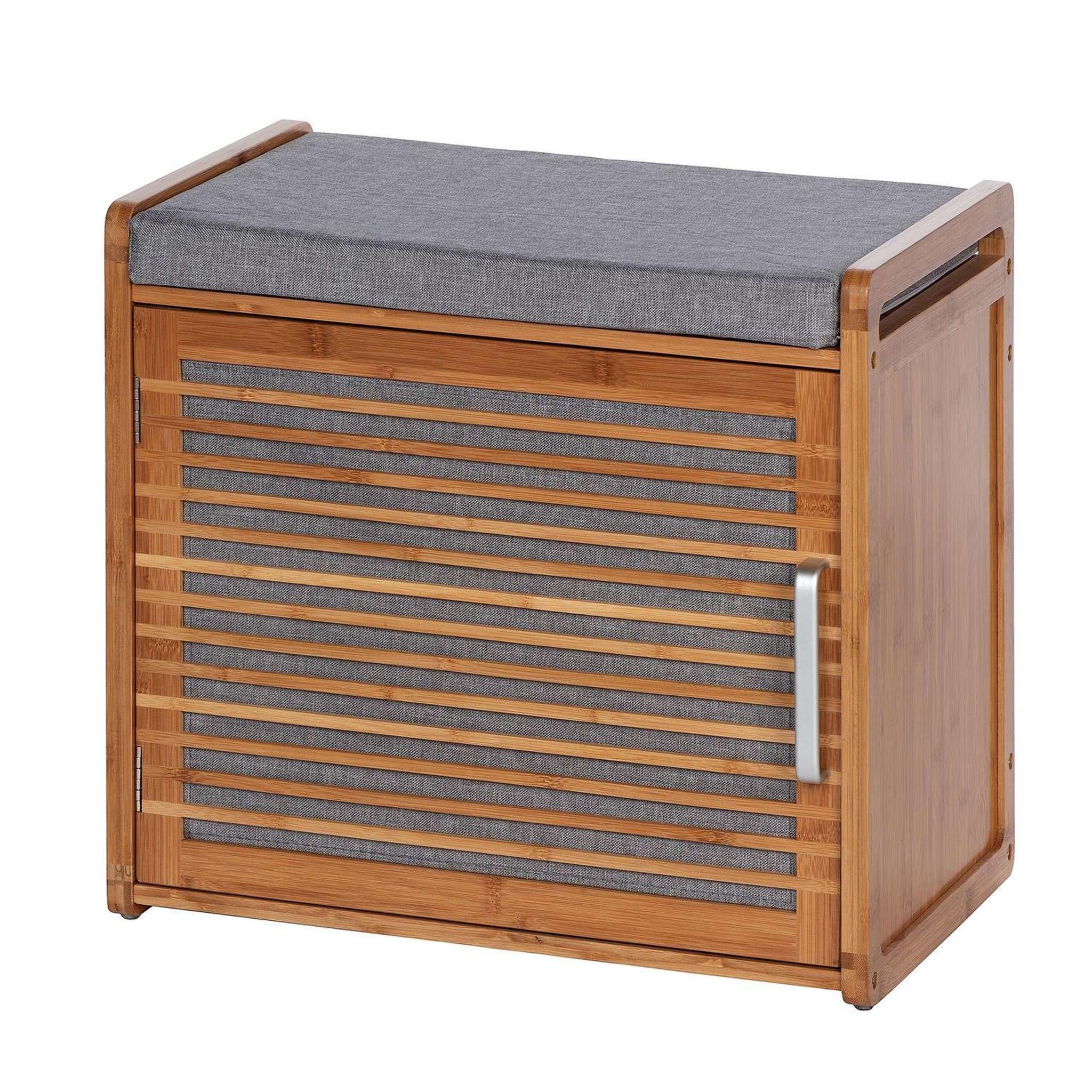 Voir la diapositive 3 : Wenko Banc armoire de salle de bain en bambou bahari - l. 50 x h. 45 cm - gris