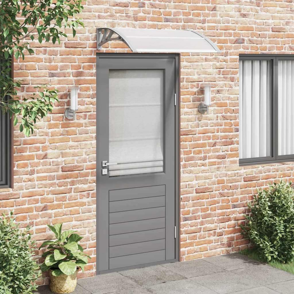 VIDAXL Auvent de porte gris et transparent 100 x 75 cm en polycarbonate