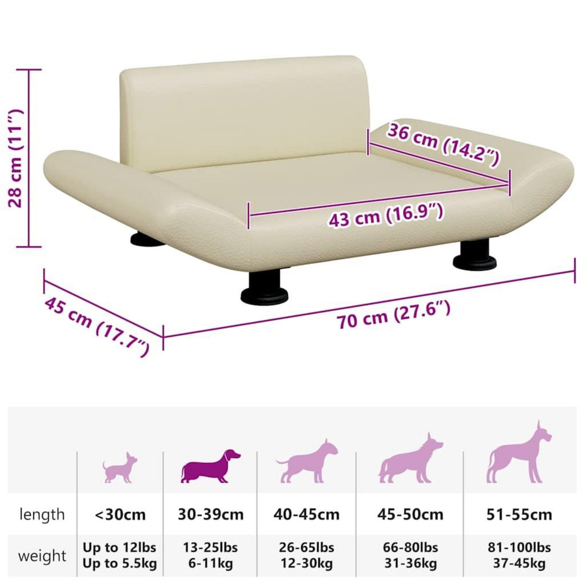 VIDAXL Lit pour chien creme 70x45x28 cm similicuir