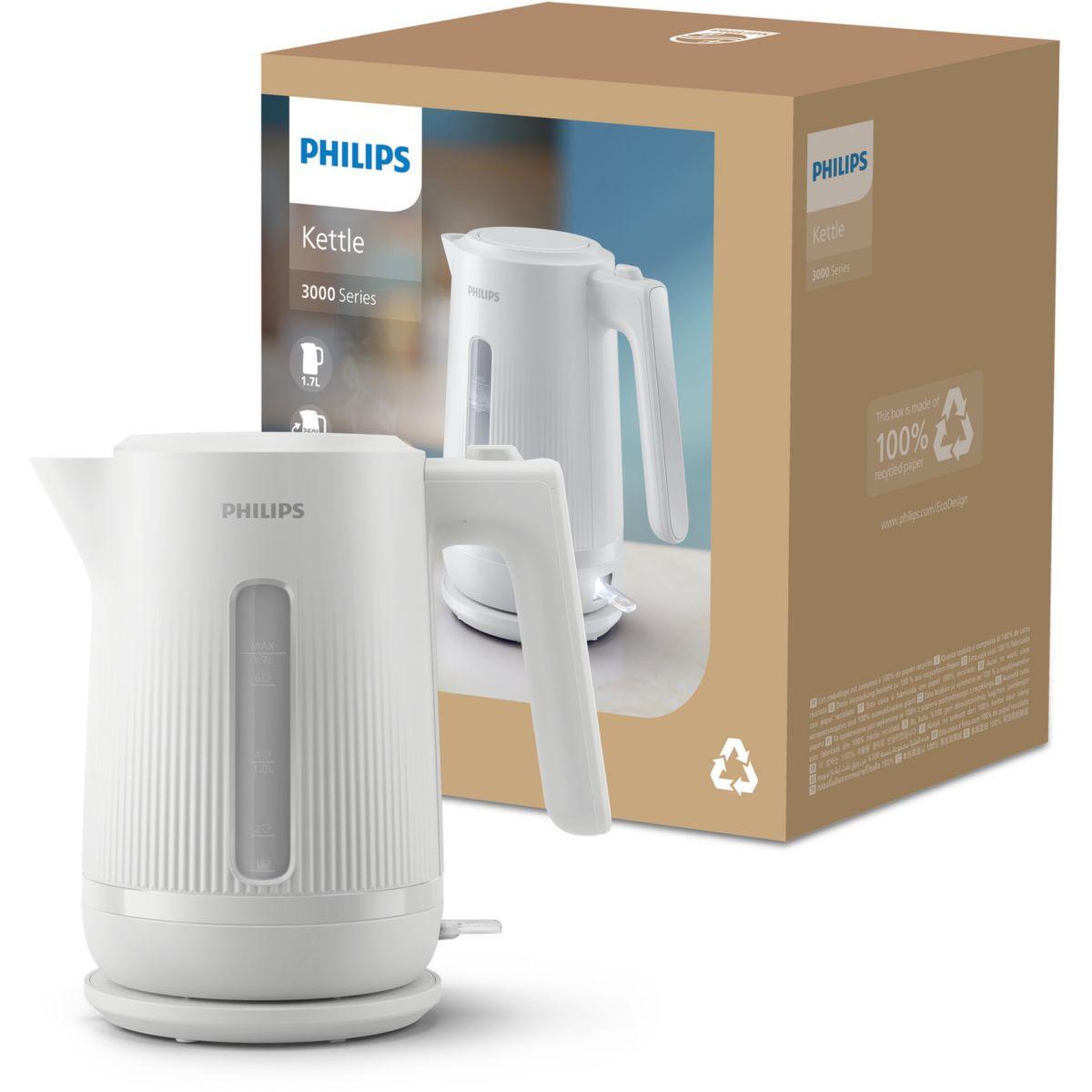 Voir la diapositive 2 : Philips Bouilloire hd9411/00 bouilloire électrique blanche série 3000 1.7l, 2200w